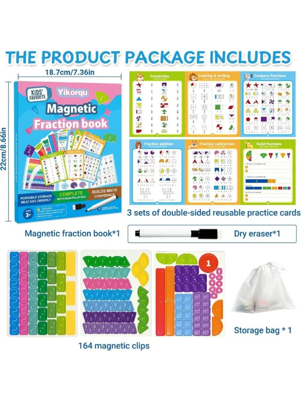 Magnetic Fraction Playbook 164 PCS - Montessori Math Manipulatives for Kids